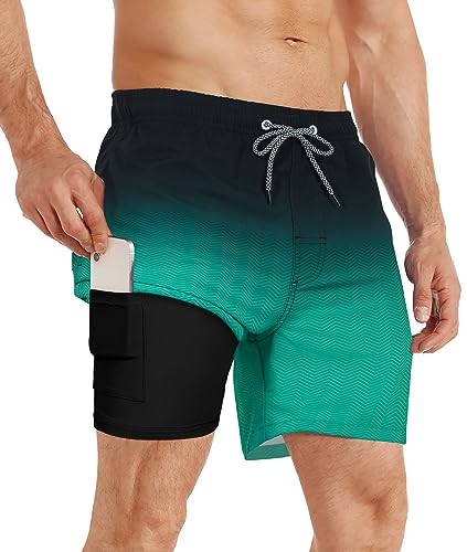 APTRO Herren Badehose Schwimmhose Board Shorts Kurz Schnelltrocknend 2 in 1 Gym Shorts Grün MK183 3XL von APTRO