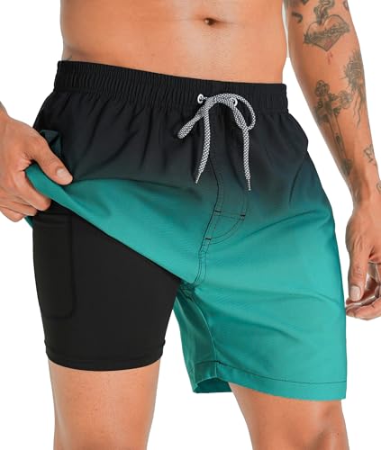 APTRO Herren Badehose Schwimmhose Board Shorts Kurz Schnelltrocknend 2 in 1 Gym Shorts Grün MK183 M von APTRO