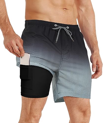 APTRO Herren Badehose Schwimmhose Board Shorts Kurz Schnelltrocknend 2 in 1 Gym Shorts Schwarz MK173 3XL von APTRO