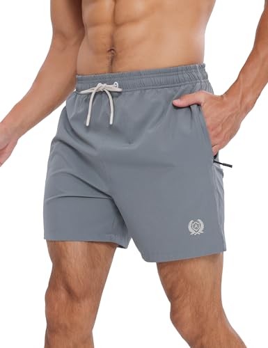 APTRO Herren Badehosen Schnelltrocknend Boardshorts Reißverschlusstaschen Badeshorts mit Mesh-Futter Einfarbig Sport Shorts Hellgrau XL von APTRO
