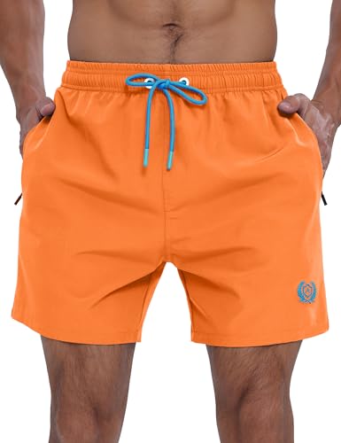 APTRO Herren Badehosen Schnelltrocknend Boardshorts Reißverschlusstaschen Badeshorts mit Mesh-Futter Einfarbig Sport Shorts Orange 3XL von APTRO