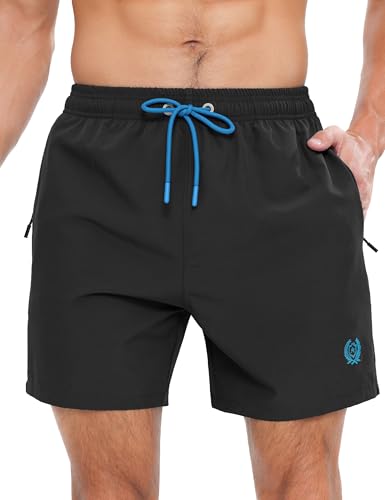APTRO Herren Badehosen Schnelltrocknend Boardshorts Reißverschlusstaschen Badeshorts mit Mesh-Futter Einfarbig Sport Shorts Schwarz L von APTRO