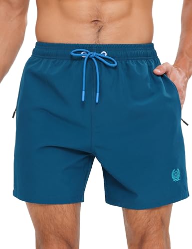 APTRO Herren Badehosen Schnelltrocknend Boardshorts Reißverschlusstaschen Badeshorts mit Mesh-Futter Einfarbig Sport Shorts Tropfenblau M von APTRO