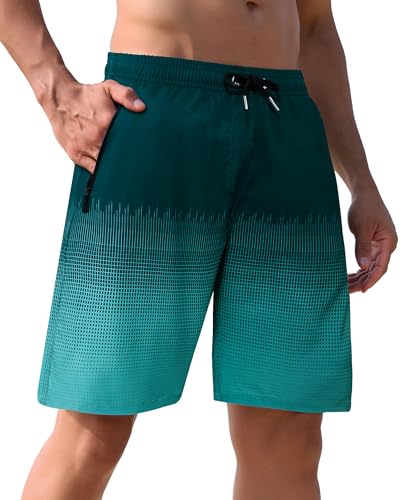 APTRO Herren Badeshorts Badehose Lang mit Mesh-Futter Schnelltrocknend Boardshorts mit Reißverschlusstaschen Sport Shorts MK077 Grün 4XL von APTRO