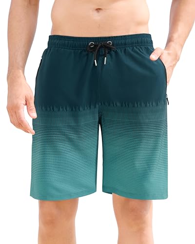 APTRO Herren Badeshorts Badehose Lang mit Mesh-Futter Schnelltrocknend Boardshorts mit Reißverschlusstaschen Sport Shorts MK077 Grün L von APTRO