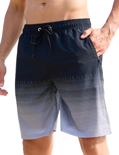 APTRO Herren Badeshorts Badehose Lang mit Mesh-Futter Schnelltrocknend Boardshorts mit Reißverschlusstaschen Sport Shorts MK078 Schwarz L von APTRO
