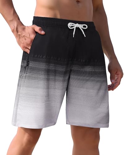 APTRO Herren Badeshorts Badehose Lang mit Mesh-Futter Schnelltrocknend Boardshorts mit Reißverschlusstaschen Sport Shorts MK078 Schwarz XXL von APTRO