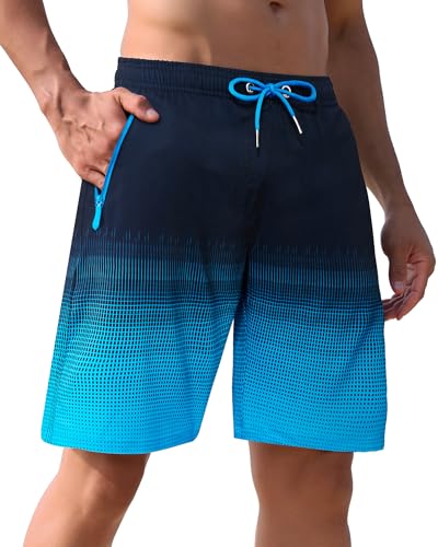 APTRO Herren Badeshorts Badehose Lang mit Mesh-Futter Schnelltrocknend Boardshorts mit Reißverschlusstaschen Sport Shorts MK080 Blau 5XL von APTRO