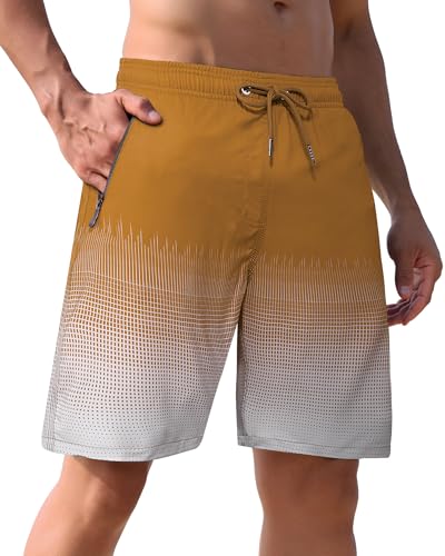 APTRO Herren Badeshorts Badehose Lang mit Mesh-Futter Schnelltrocknend Boardshorts mit Reißverschlusstaschen Sport Shorts MK081 Braun XL von APTRO