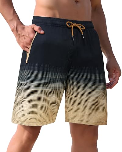 APTRO Herren Badeshorts Badehose Lang mit Mesh-Futter Schnelltrocknend Boardshorts mit Reißverschlusstaschen Sport Shorts MK083 Khaki 3XL von APTRO