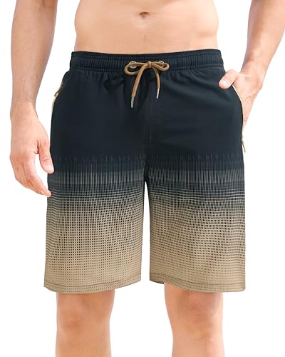 APTRO Herren Badeshorts Badehose Lang mit Mesh-Futter Schnelltrocknend Boardshorts mit Reißverschlusstaschen Sport Shorts MK083 Khaki L von APTRO