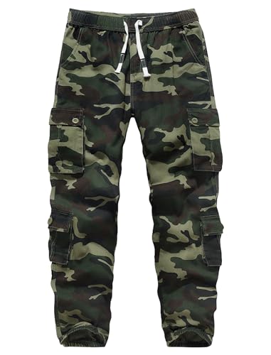 APTRO Herren Cargo Hose Camouflage Elastische Taille Arbeitshose Lange Baumwolle Jogginghose mit 8 Tachen LT42 Camo Grün 3XL von APTRO