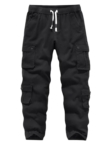 APTRO Herren Cargo Hose Camouflage Elastische Taille Arbeitshose Lange Baumwolle Jogginghose mit 8 Tachen LT44 Schwarz M von APTRO