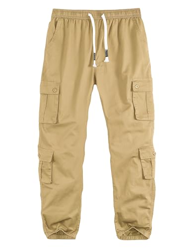 APTRO Herren Cargo Hose Camouflage Freizeithose Elastische Taille Arbeitshose Lange Baumwolle Jogginghose mit 8 Tachen LT44 Khaki XL von APTRO