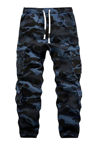 APTRO Herren Cargo Hose Camouflage Freizeithose Elastische Taille Arbeitshose Lange Baumwolle Jogginghose mit 8 Tachen LT45 Blaue Tarnfarbe 2XL von APTRO