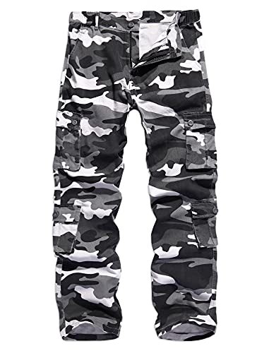 APTRO Herren Cargo Hose Camouflage Hose Arbeitshose Outdoor Lange Baumwolle Leichte Hose mit 8 Tachen Camo LT04 Grau 32 von APTRO