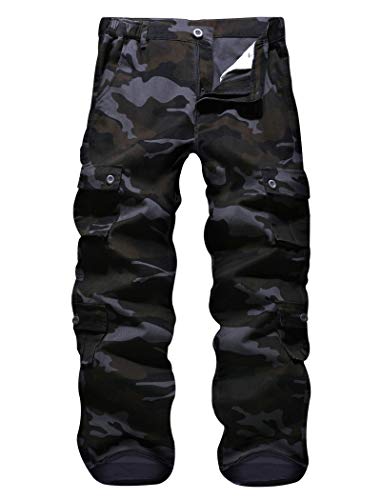 APTRO Herren Cargo Hose Camouflage Hose Arbeitshose Outdoor Lange Baumwolle Leichte Hose mit 8 Tachen LT01 Schwarz 34 von APTRO