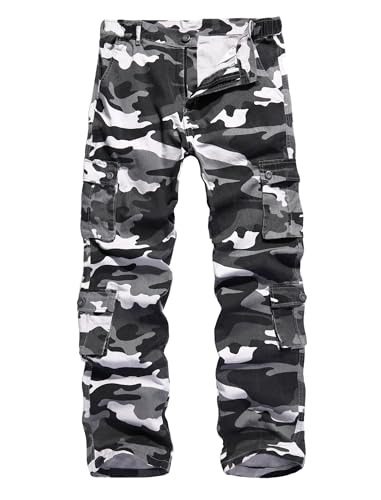 APTRO Herren Cargo Hose Camouflage Hose Arbeitshose Lange Outdoor Baumwolle Leichte Hose mit 8 Tachen Camo LT04 Grau 30 von APTRO