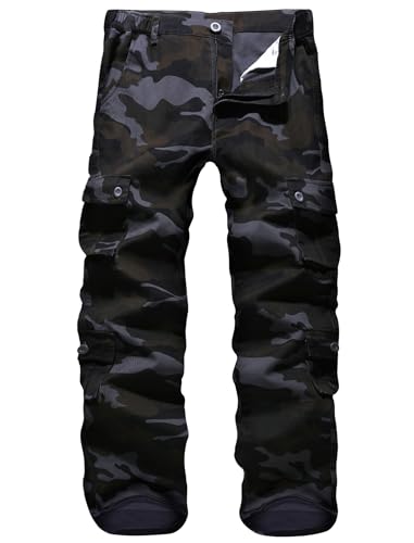 APTRO Herren Cargo Hose Camouflage Hose Arbeitshose Lange Outdoor Baumwolle Leichte Hose mit 8 Tachen LT01 Schwarz 30 von APTRO