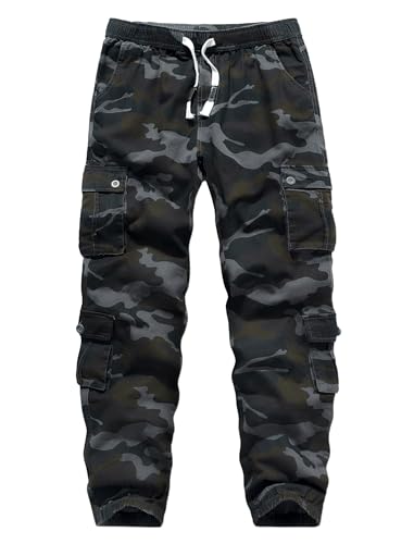 APTRO Herren Cargo Hose Camouflage Hose Elastische Taille Arbeitshose Lange Baumwolle Leichte Hose mit 8 Tachen LT40 Camo Schwarz 3XL von APTRO