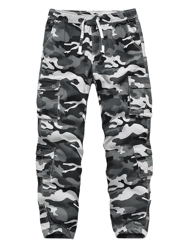 APTRO Herren Cargo Hose Camouflage Hose Elastische Taille Arbeitshose Lange Baumwolle Leichte Hose mit 8 Tachen LT41 Camo Grau 2XL von APTRO