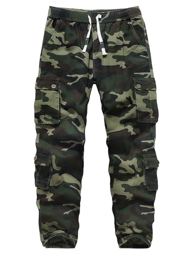 APTRO Herren Cargo Hose Camouflage Hose Elastische Taille Arbeitshose Lange Baumwolle Leichte Hose mit 8 Tachen LT42 Camo Grün 2XL von APTRO