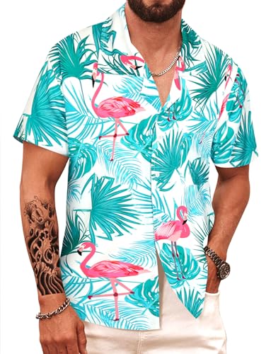APTRO Herren Hemd Hawaiihemd Kurzarm Hemd Freizeit Urlaub Hemd Reise Shirt Sommer Hemd Grün Flamingo MF097 4XL von APTRO