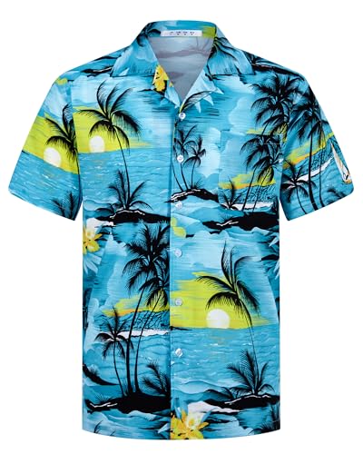APTRO Herren Hemd Hawaiihemd Freizeit Hemd Kurzarm Urlaub Hemd Reise Shirt Himmelblau M175 3XL von APTRO