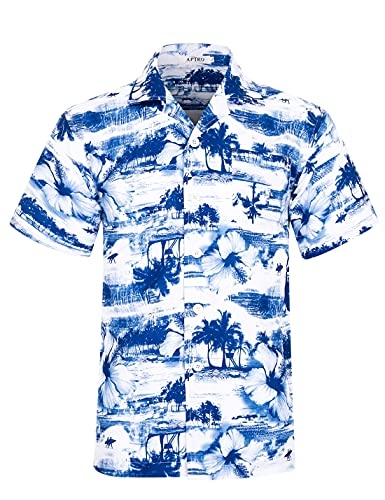 APTRO Herren Hemd Hawaiihemd Freizeit Hemd Kurzarm Urlaub Hemd Reise Shirt Blatt Blau E12 M von APTRO