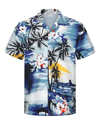 APTRO Herren Hemd Hawaiihemd Freizeit Hemd Kurzarm Urlaub Hemd Reise Shirt Palmen M066 L von APTRO
