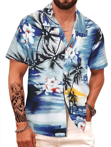 APTRO Herren Hemd Hawaiihemd Kurzarm Hemd Freizeit Urlaub Hemd Reise Shirt Sommer Hemd Palmen M066 L von APTRO