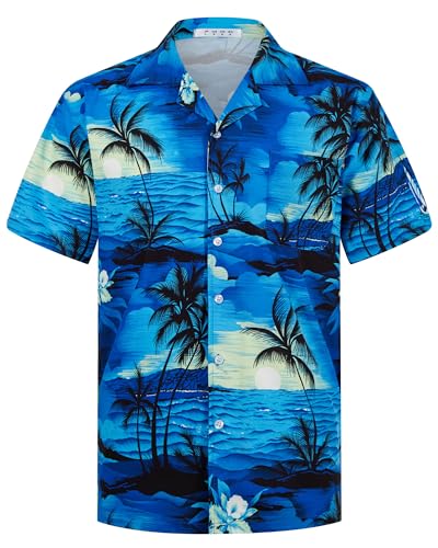 APTRO Herren Hemd Hawaiihemd Freizeit Hemd Kurzarm Urlaub Hemd Reise Shirt Sonne Blau M174 L von APTRO