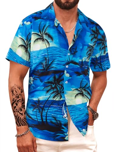 APTRO Herren Hemd Hawaiihemd Kurzarm Hemd Freizeit Urlaub Hemd Reise Shirt Sommer Hemd Sonne Blau M174 XXL von APTRO