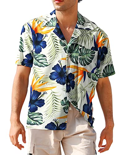 APTRO Herren Hemd Hawaiihemd Freizeit Hemd Kurzarm Urlaub Hemd Sommer Blumen Hemd Gelb M080 3XL von APTRO