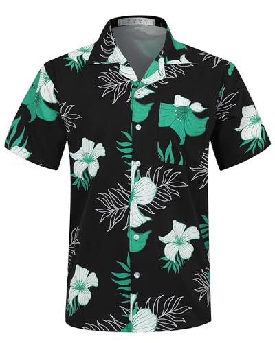 APTRO Herren Hemd Hawaiihemd Freizeit Hemd Kurzarm Urlaub Hemd Sommer Blumen Hemd Grün Blumen M133 3XL von APTRO