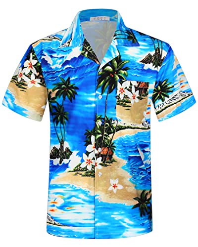 APTRO Herren Hemd Hawaiihemd Freizeit Hemd Kurzarm Urlaub Hemd Sommer Blumen Hemd Hawaii Blau M098 XL von APTRO
