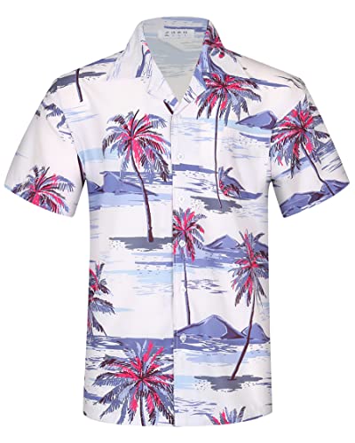 APTRO Herren Hemd Hawaiihemd Freizeit Hemd Kurzarm Urlaub Hemd Sommer Blumen Hemd Palme Lila M104 4XL von APTRO