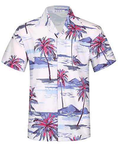 APTRO Herren Hemd Hawaiihemd Freizeit Hemd Kurzarm Urlaub Hemd Sommer Blumen Hemd Palme Lila M104 M071 5XL von APTRO