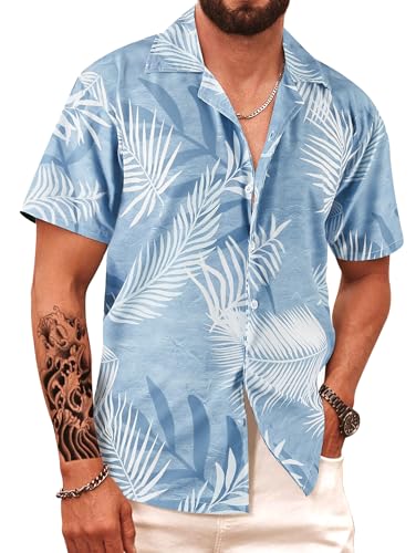 APTRO Herren Hemd Hawaiihemd Freizeit Hemd Kurzarm Urlaub Hemd Sommer Hemd Blau M071 4XL von APTRO