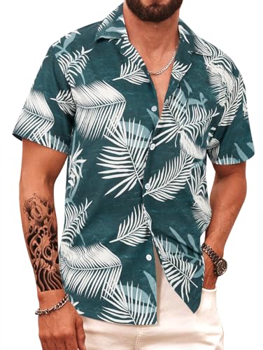APTRO Herren Hemd Hawaiihemd Kurzarm Hemd Freizeit Urlaub Hemd Reise Shirt Sommer Hemd Grün Blatt F217 5XL von APTRO