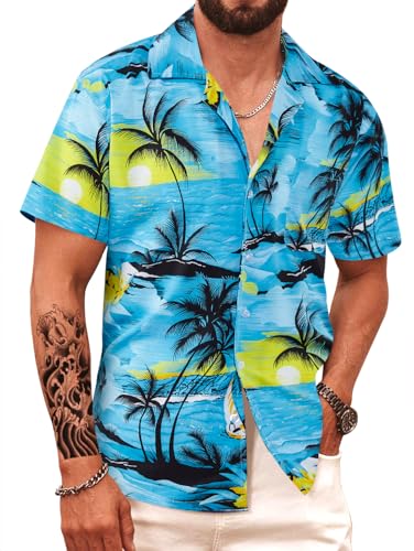 APTRO Herren Hemd Hawaiihemd Kurzarm Hemd Freizeit Urlaub Hemd Reise Shirt Sommer Hemd Himmelblau M175 S von APTRO