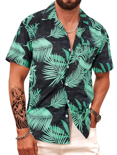 APTRO Herren Hemd Hawaiihemd Kurzarm Hemd Freizeit Urlaub Hemd Reise Shirt Sommer Hemd Schwarz Blatt F218 XXL von APTRO