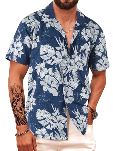 APTRO Herren Hawaiihemd Kurzarm Freizeit Urlaub Reise Shirt Sommer Hemd Weiß Blumen F241 XL von APTRO