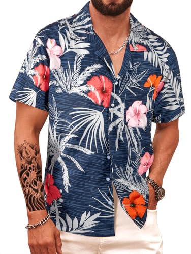 APTRO Herren Hemd Hawaiihemd Strandhemd Kurzarm Urlaub Hemd Freizeit Reise Hemd Party Hemd Blumen M256 L von APTRO