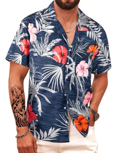 APTRO Herren Hemd Hawaiihemd Strandhemd Kurzarm Urlaub Hemd Freizeit Reise Hemd Party Hemd Blumen M256 XXXL von APTRO