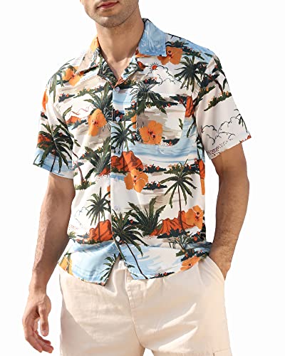 APTRO Herren Hemd Strandhemd Hawaiihemd Kurzarm Urlaub Hemd Freizeit Reise Hemd Party Hemd 