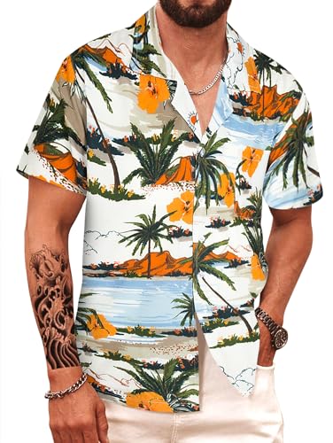 APTRO Herren Hemd Hawaiihemd Strandhemd Kurzarm Urlaub Hemd Freizeit Reise Hemd Party Hemd Palme M212 XL von APTRO