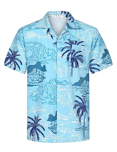 APTRO Herren Kurzarm Hemd Hawaiihemd Sommer Freizeit Hemd Party Blumen Urlaub Hemd Reise Shirt Blau F257 3XL von APTRO