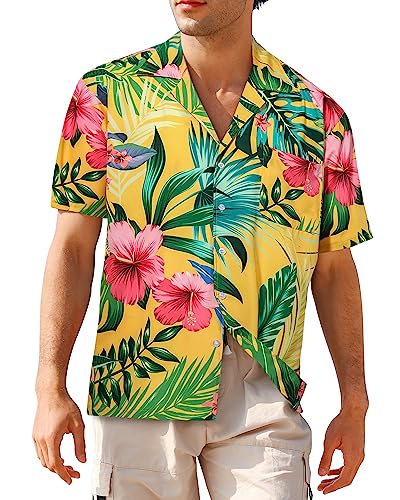APTRO Herren Kurzarm Hemd Hawaiihemd Sommer Freizeit Hemd Party Blumen Urlaub Hemd Reise Shirt Gelb F259 3XL von APTRO