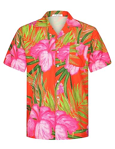 APTRO Herren Kurzarm Hemd Hawaiihemd Sommer Freizeit Hemd Party Blumen Urlaub Hemd Reise Shirt Orange F255 3XL von APTRO